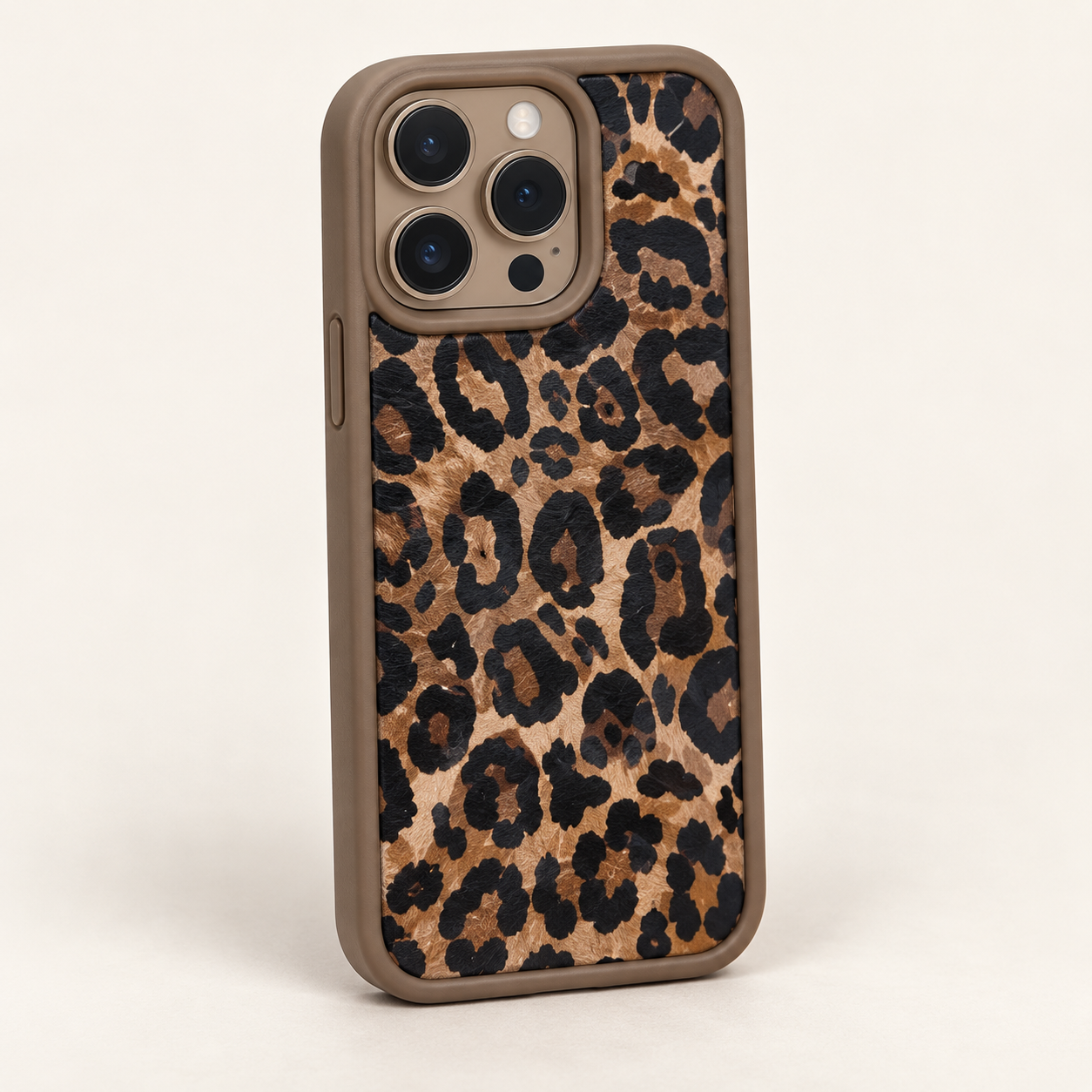 Phone with a leopard-print case