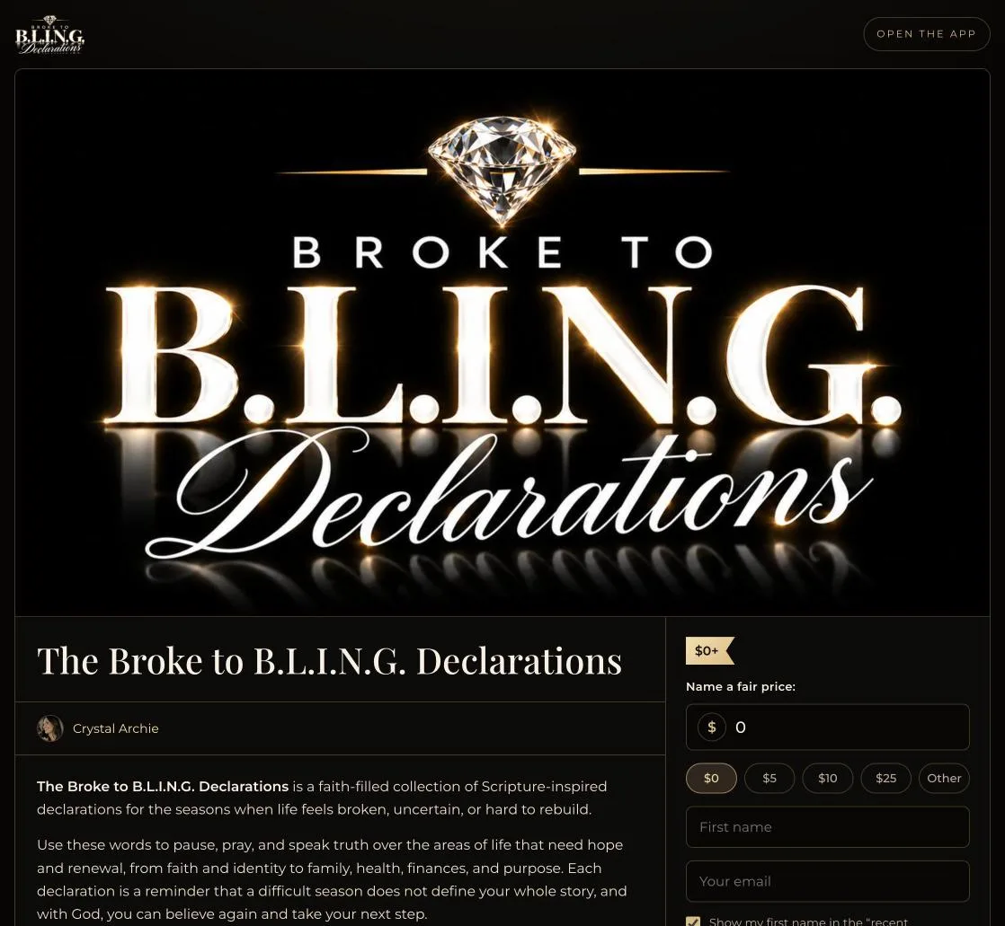The Broke to B.L.I.N.G. Declarations website